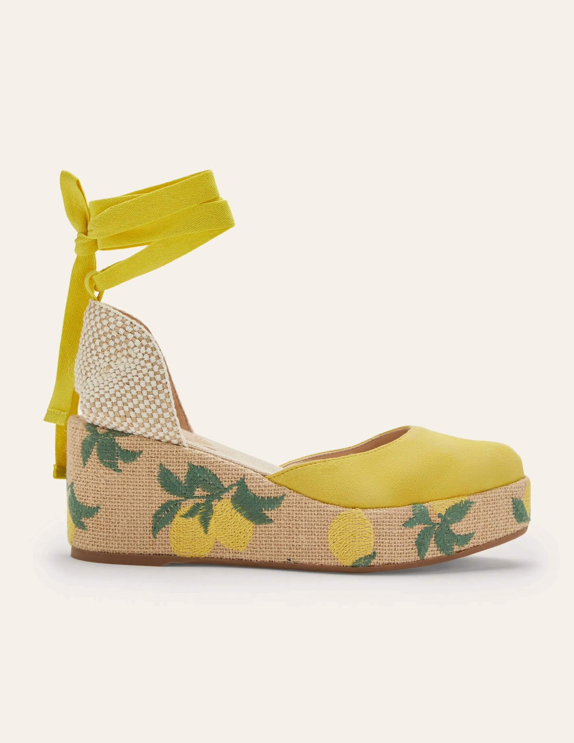 High Espadrille Wedges-Embroidered Lemon