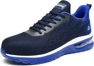 HiHatide Steel Toe Shoes for Men Work Shoes Safety Sneakers Air Cushion Lightweight Slip Resistant Breathable Comfortable Size 11 Darkblue