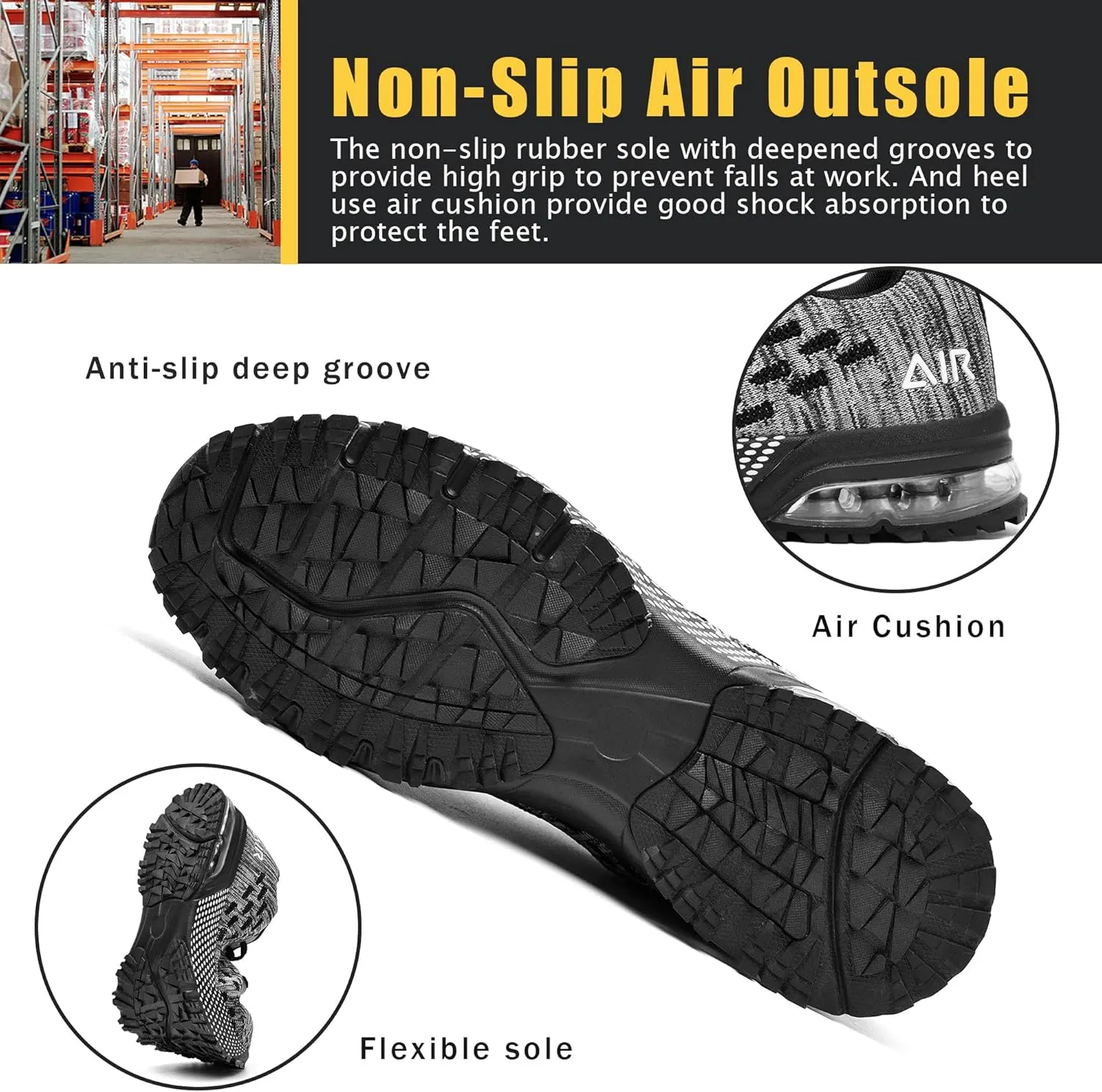 HiHatide Steel Toe Shoes for Men Work Shoes Safety Sneakers Air Cushion Lightweight Slip Resistant Breathable Comfortable