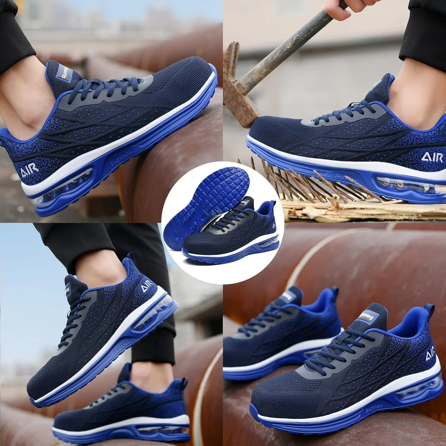 HiHatide Steel Toe Shoes for Men Work Shoes Safety Sneakers Air Cushion Lightweight Slip Resistant Breathable Comfortable