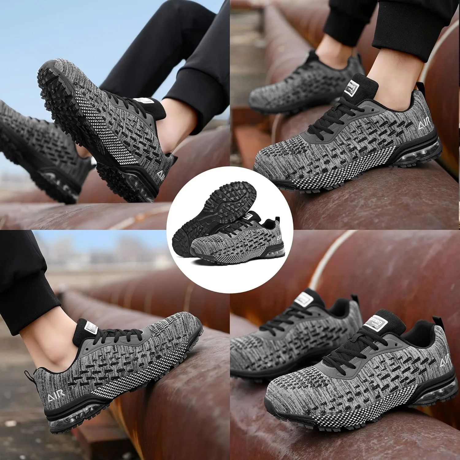 HiHatide Steel Toe Shoes for Men Work Shoes Safety Sneakers Air Cushion Lightweight Slip Resistant Breathable Comfortable