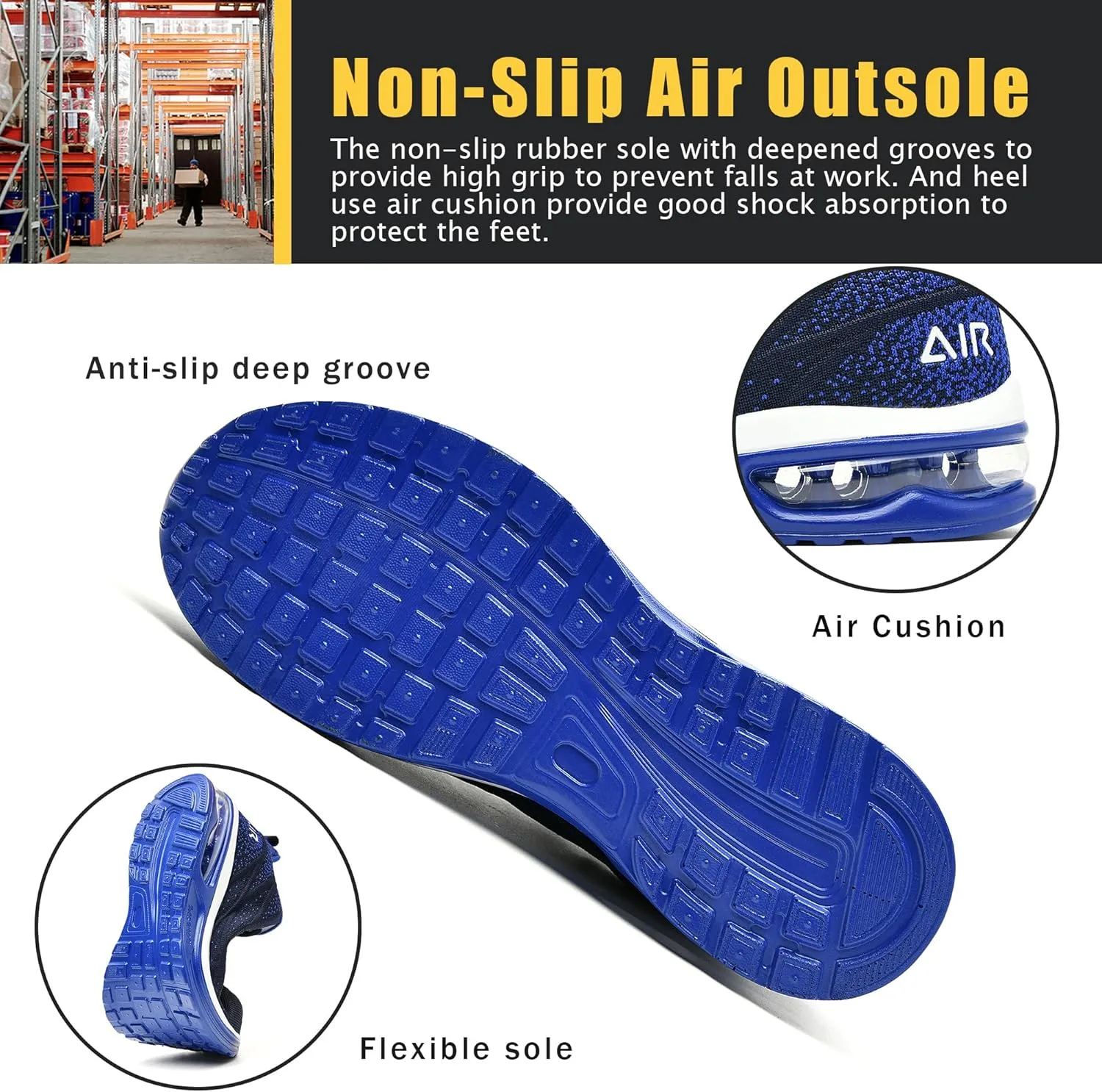 HiHatide Steel Toe Shoes for Men Work Shoes Safety Sneakers Air Cushion Lightweight Slip Resistant Breathable Comfortable