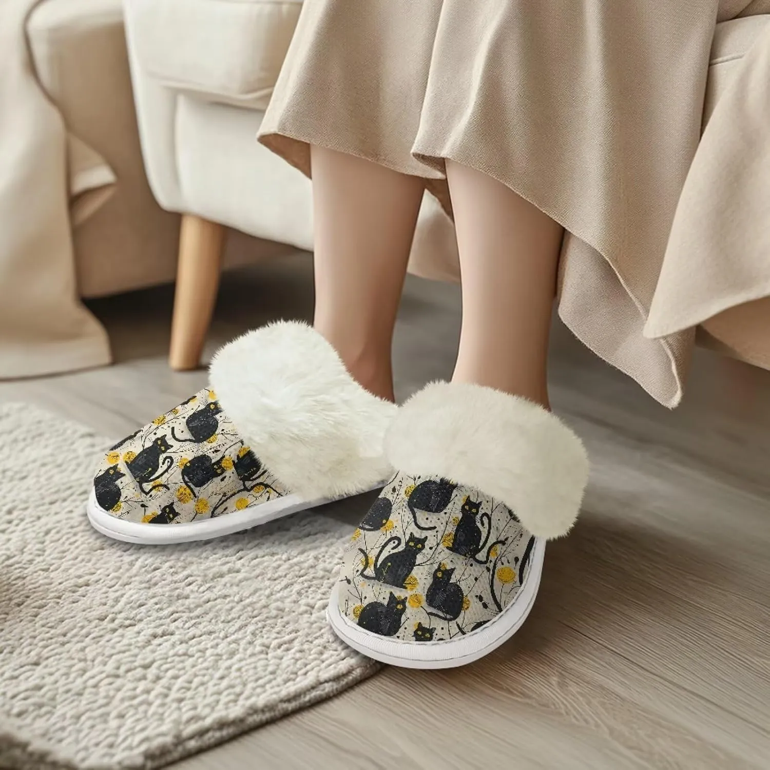 House Slippers for Women Men Winter Slip On Warm Closed Toe Home Shoes Flats Unisex Casual Breathable Soft Plush Bedroom Slipper for Bath Indoor