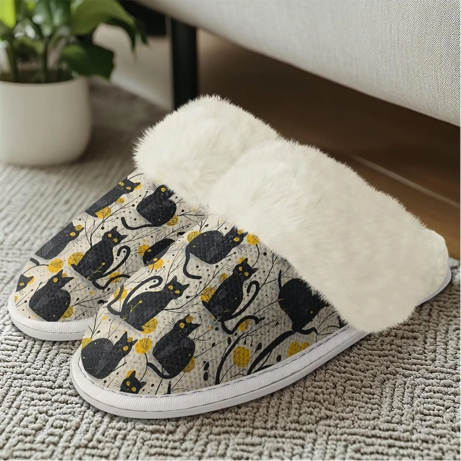 House Slippers for Women Men Winter Slip On Warm Closed Toe Home Shoes Flats Unisex Casual Breathable Soft Plush Bedroom Slipper for Bath Indoor