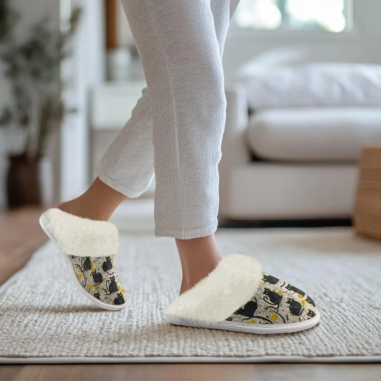 House Slippers for Women Men Winter Slip On Warm Closed Toe Home Shoes Flats Unisex Casual Breathable Soft Plush Bedroom Slipper for Bath Indoor