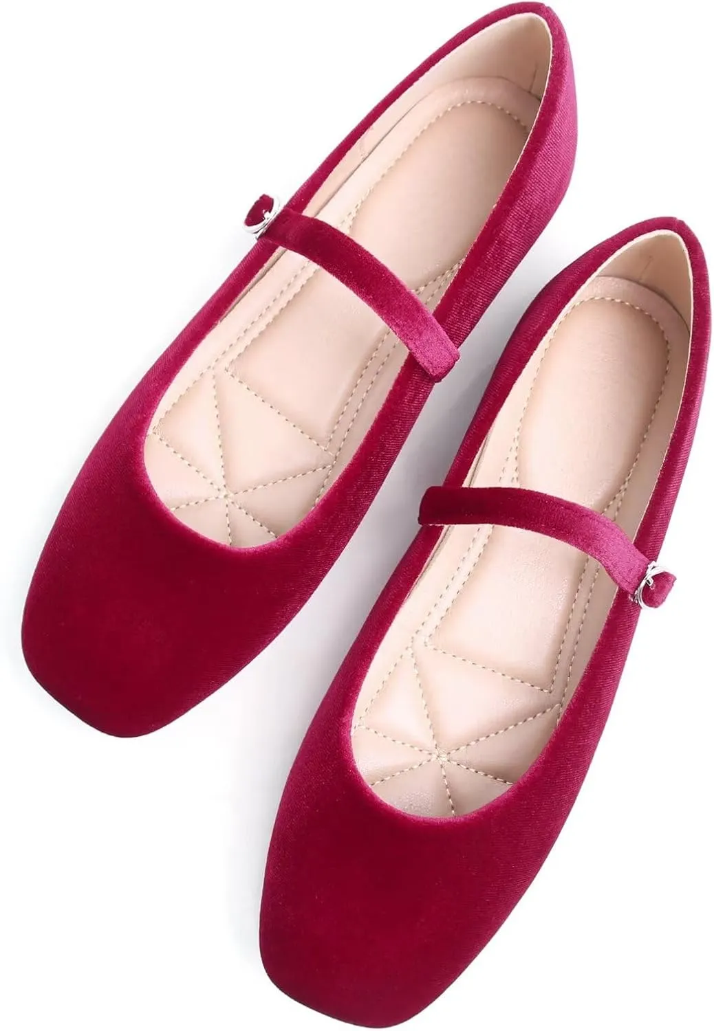HuangTaiJi Qing Women Fashion Mary Janes Shoes Ankle Buckle Square Toe Female Comfortable Casual Flats Shoes Soft Walking Dressy Work Ballerina Flats