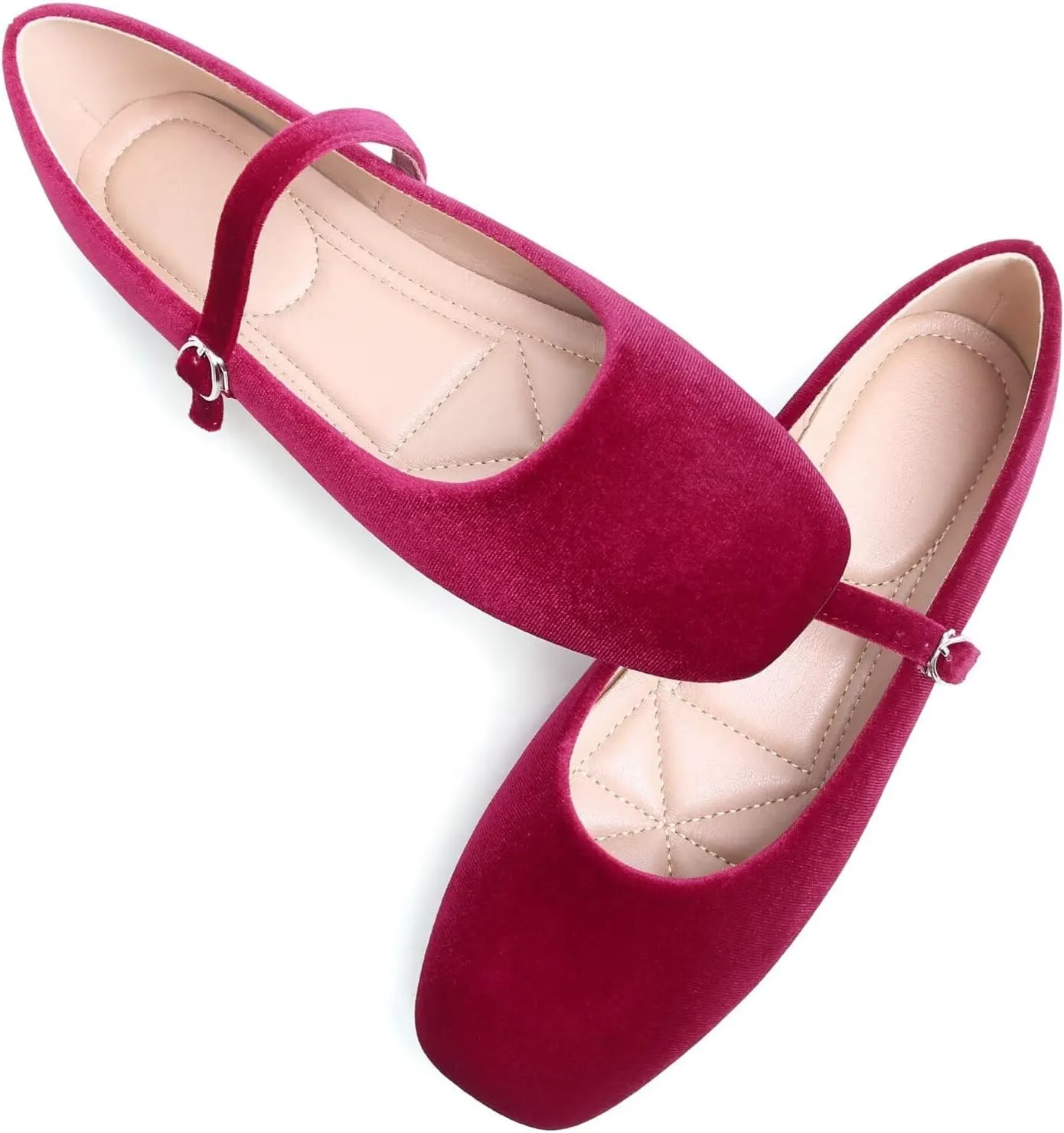 HuangTaiJi Qing Women Fashion Mary Janes Shoes Ankle Buckle Square Toe Female Comfortable Casual Flats Shoes Soft Walking Dressy Work Ballerina Flats