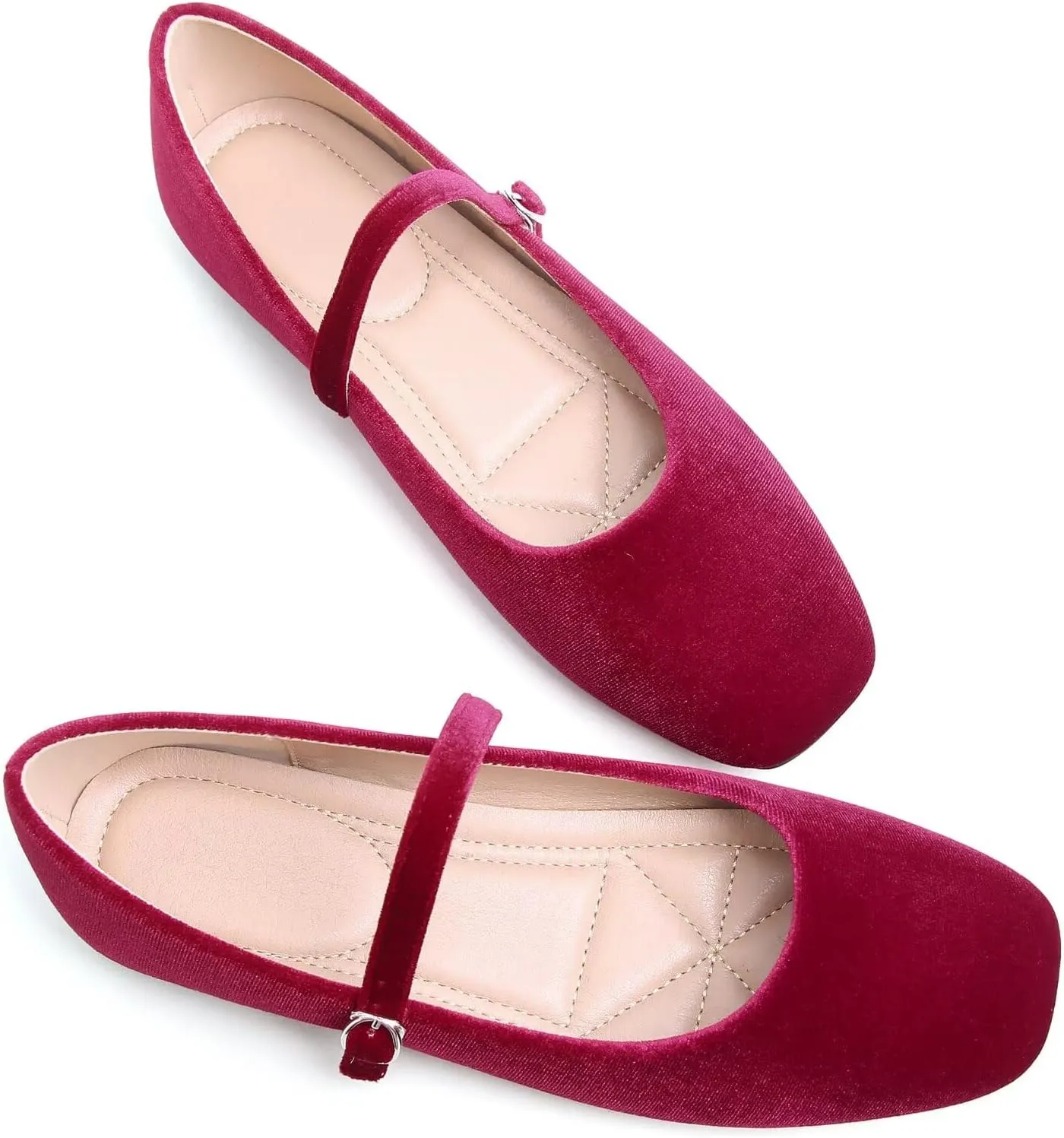 HuangTaiJi Qing Women Fashion Mary Janes Shoes Ankle Buckle Square Toe Female Comfortable Casual Flats Shoes Soft Walking Dressy Work Ballerina Flats