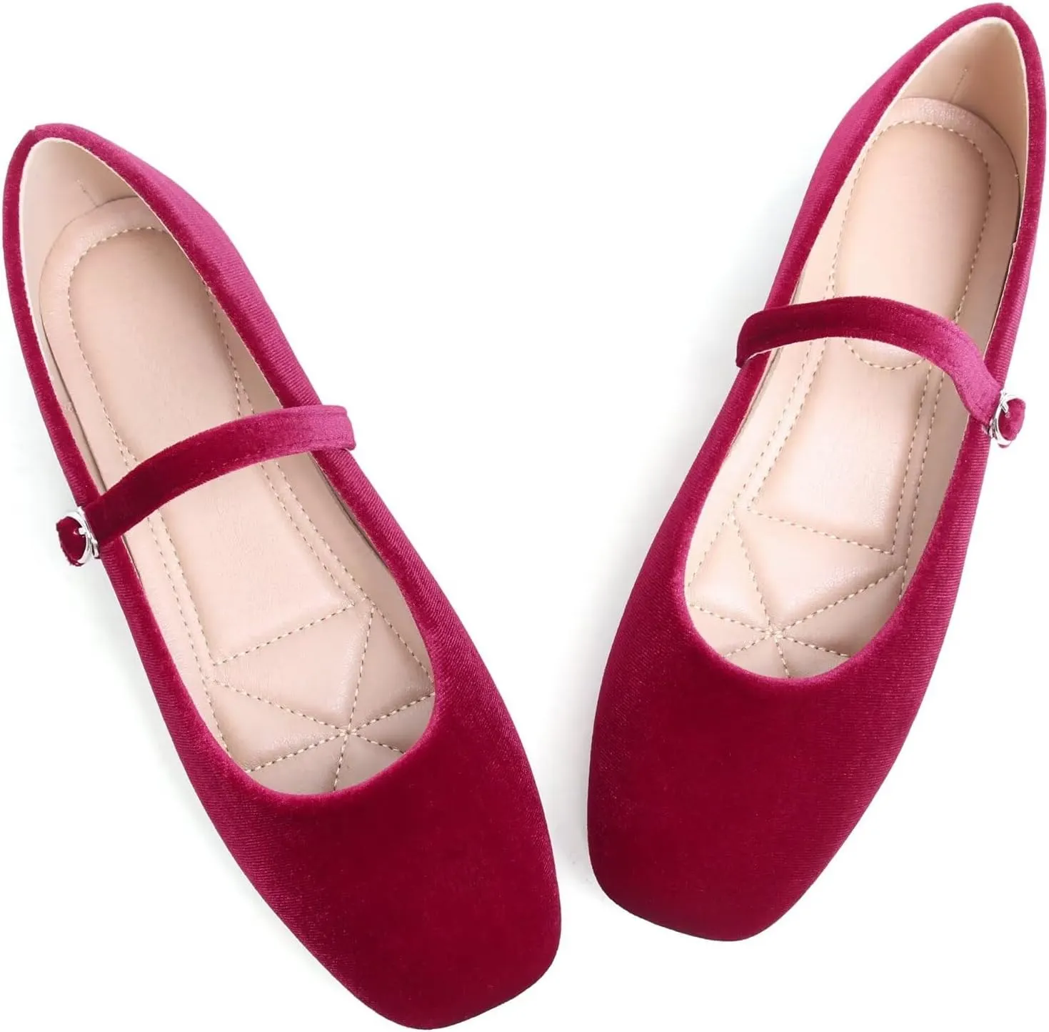 HuangTaiJi Qing Women Fashion Mary Janes Shoes Ankle Buckle Square Toe Female Comfortable Casual Flats Shoes Soft Walking Dressy Work Ballerina Flats