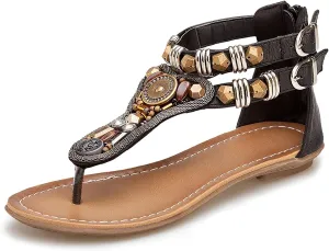 iCKER Women Sandals Rhinestone Dressy Casual Summer flat flip flops Comfortable Sandals