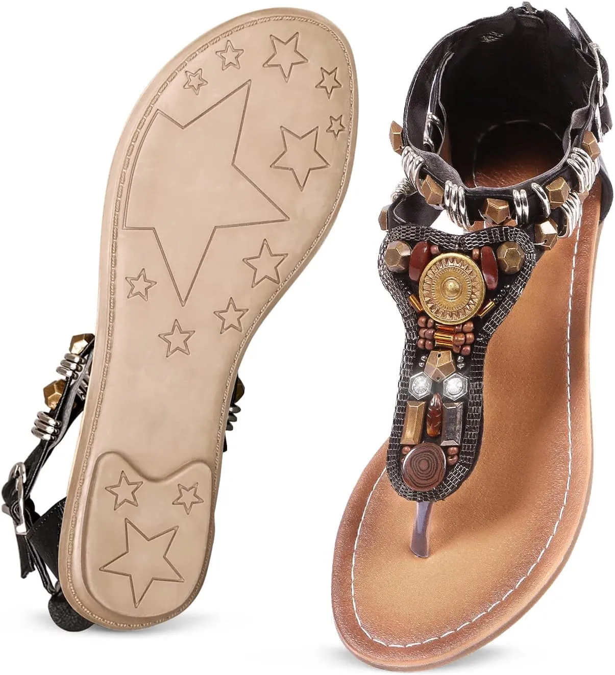 iCKER Women Sandals Rhinestone Dressy Casual Summer flat flip flops Comfortable Sandals