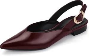 IDIFU Women's Flats Pointed Toe Slingback Dress Shoes for Women Comfortable Dressy Fashion Trendy Flat Shoes Work Bridal Wedding Office Cute Buckle Dress Flats