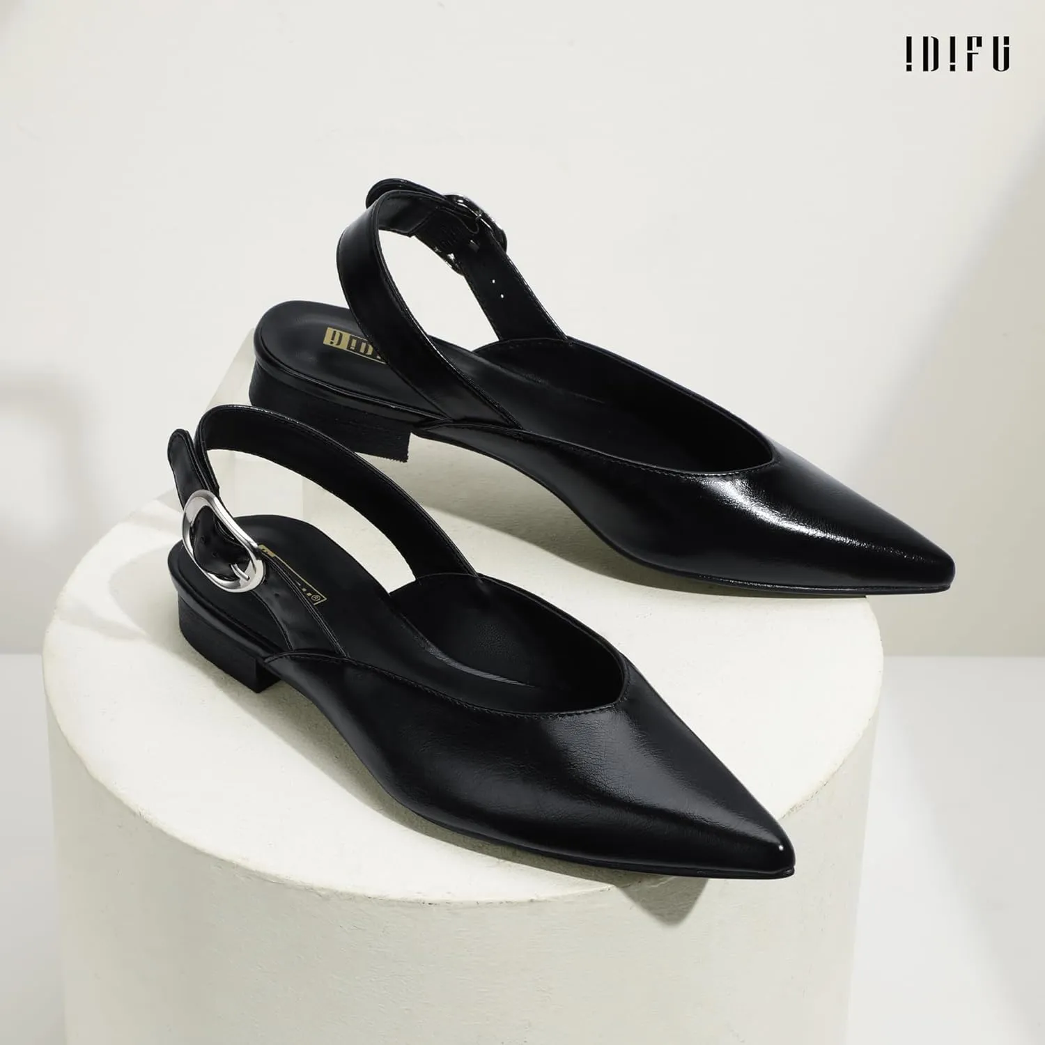 IDIFU Women's Flats Pointed Toe Slingback Dress Shoes for Women Comfortable Dressy Fashion Trendy Flat Shoes Work Bridal Wedding Office Cute Buckle Dress Flats