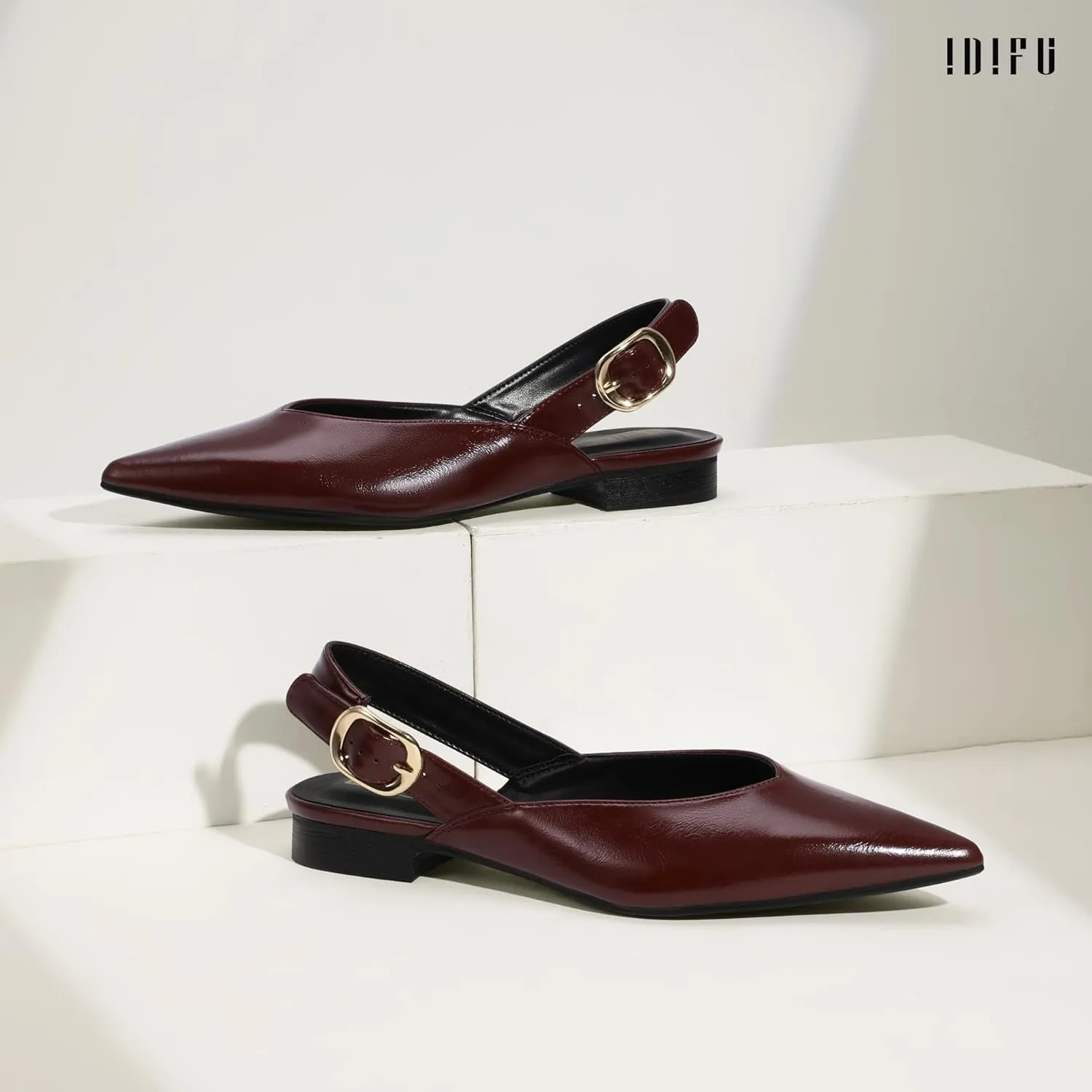IDIFU Women's Flats Pointed Toe Slingback Dress Shoes for Women Comfortable Dressy Fashion Trendy Flat Shoes Work Bridal Wedding Office Cute Buckle Dress Flats