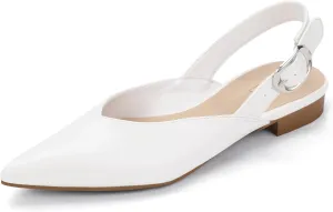 IDIFU Women's Flats Pointed Toe Slingback Dress Shoes for Women Comfortable Dressy Fashion Trendy Flat Shoes Work Bridal Wedding Office Cute Buckle Dress Flats