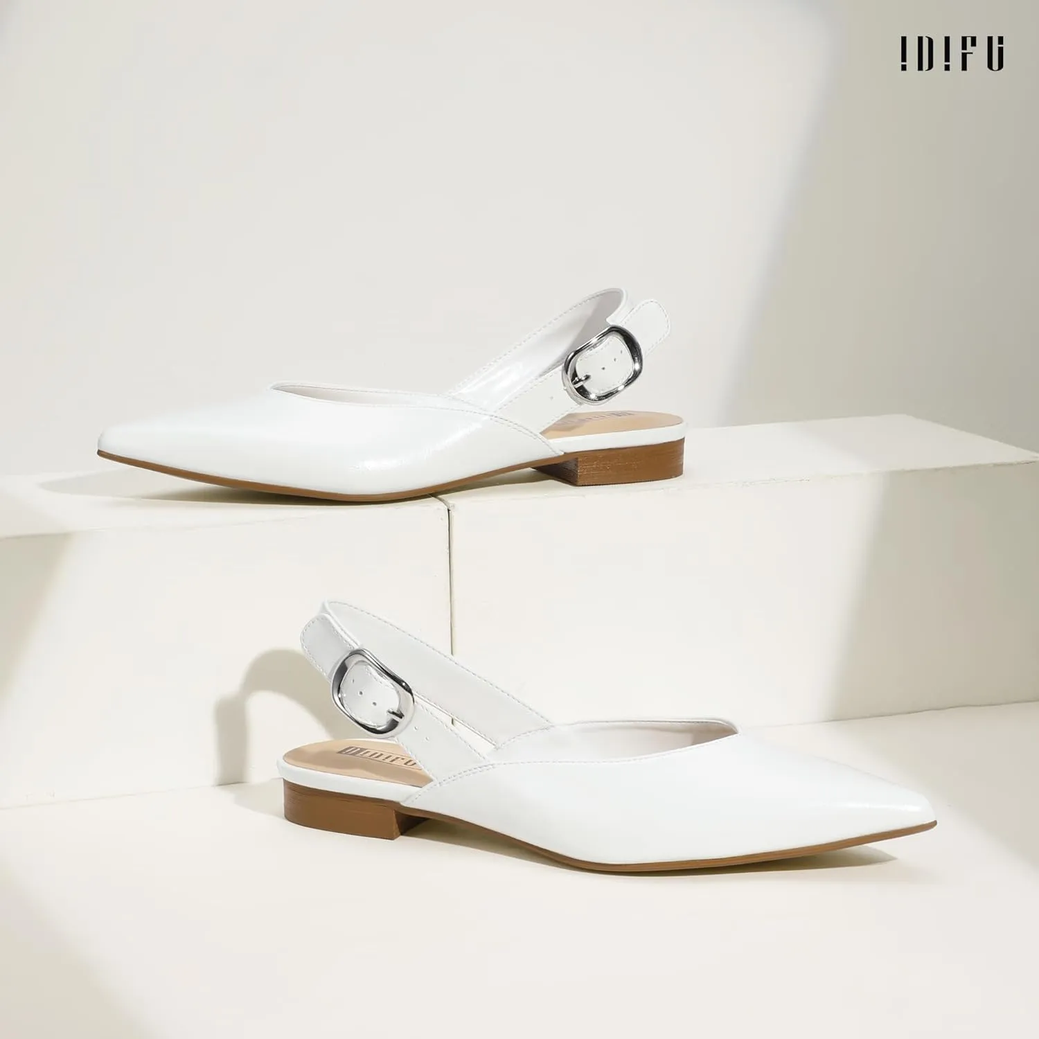 IDIFU Women's Flats Pointed Toe Slingback Dress Shoes for Women Comfortable Dressy Fashion Trendy Flat Shoes Work Bridal Wedding Office Cute Buckle Dress Flats