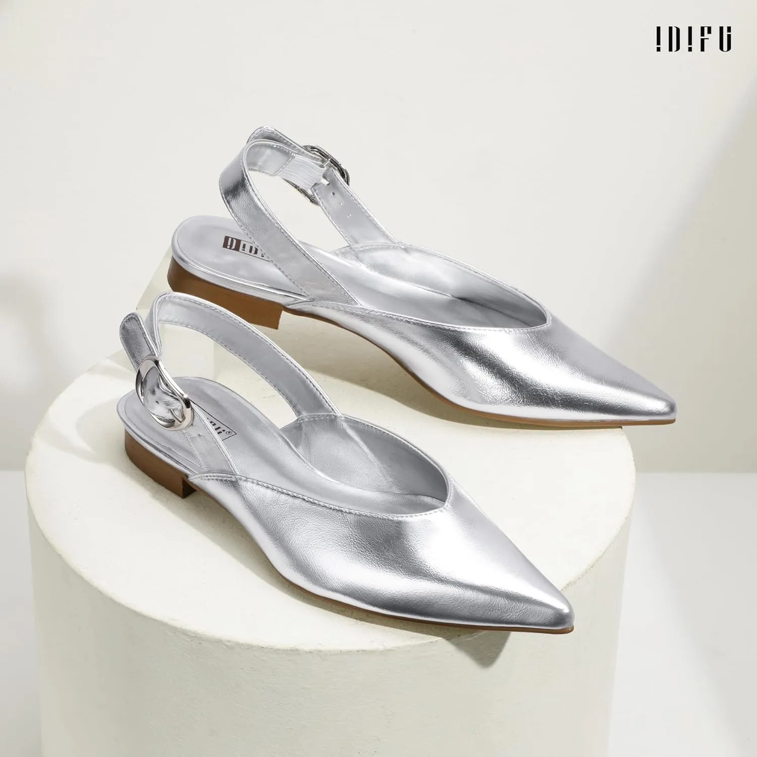 IDIFU Women's Flats Pointed Toe Slingback Dress Shoes for Women Comfortable Dressy Fashion Trendy Flat Shoes Work Bridal Wedding Office Cute Buckle Dress Flats