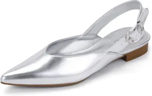 IDIFU Women's Flats Pointed Toe Slingback Dress Shoes for Women Comfortable Dressy Fashion Trendy Flat Shoes Work Bridal Wedding Office Cute Buckle Dress Flats