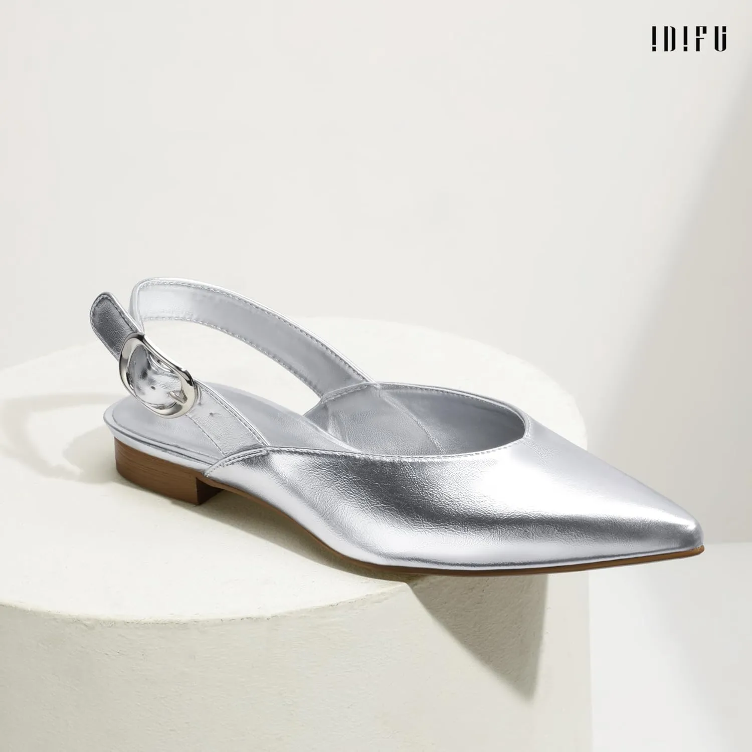 IDIFU Women's Flats Pointed Toe Slingback Dress Shoes for Women Comfortable Dressy Fashion Trendy Flat Shoes Work Bridal Wedding Office Cute Buckle Dress Flats