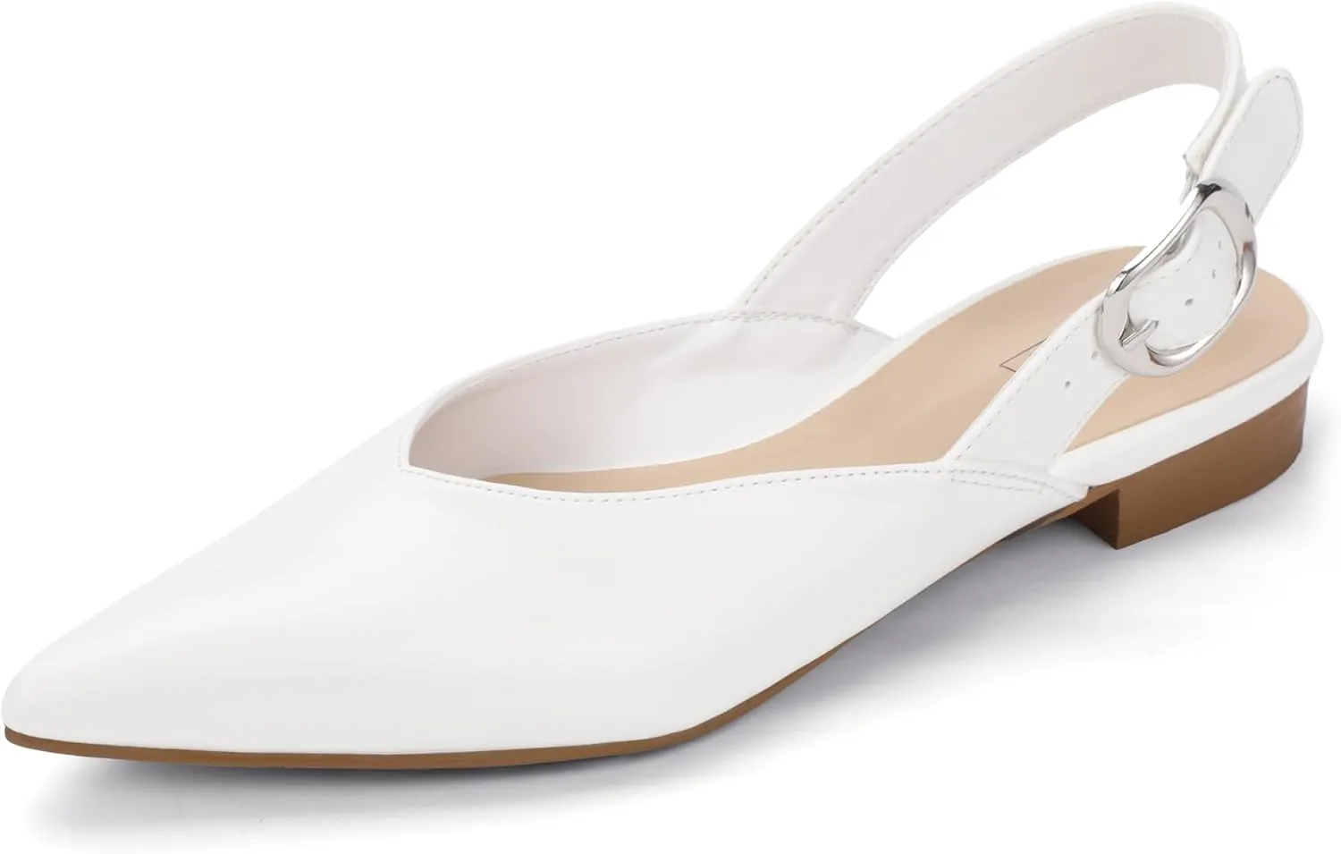 IDIFU Women's Flats Pointed Toe Slingback Dress Shoes for Women Comfortable Dressy Fashion Trendy Flat Shoes Work Bridal Wedding Office Cute Buckle Dress Flats