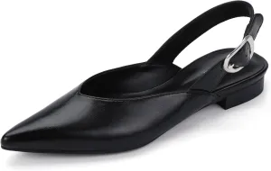 IDIFU Women's Flats Pointed Toe Slingback Dress Shoes for Women Comfortable Dressy Fashion Trendy Flat Shoes Work Bridal Wedding Office Cute Buckle Dress Flats