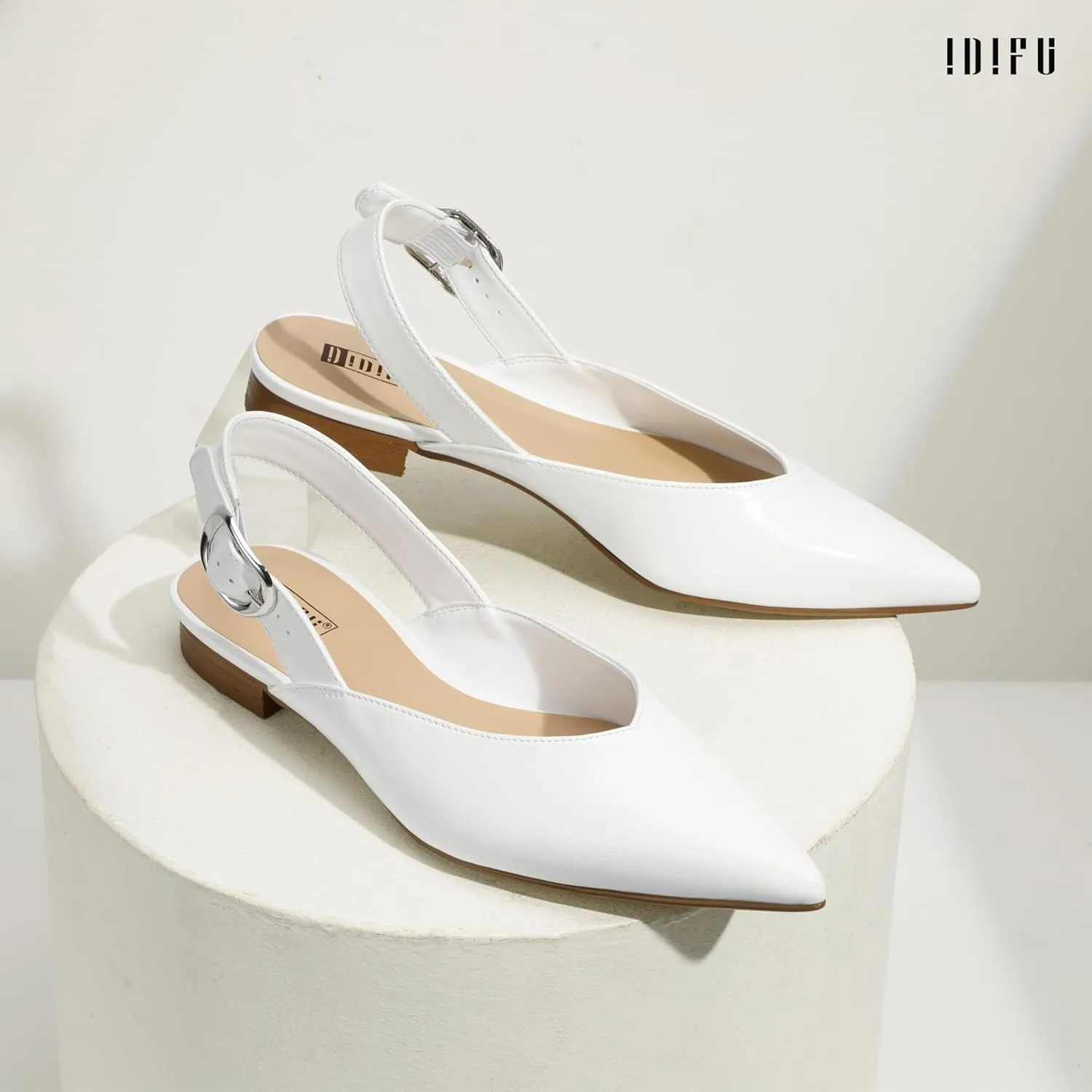 IDIFU Women's Flats Pointed Toe Slingback Dress Shoes for Women Comfortable Dressy Fashion Trendy Flat Shoes Work Bridal Wedding Office Cute Buckle Dress Flats