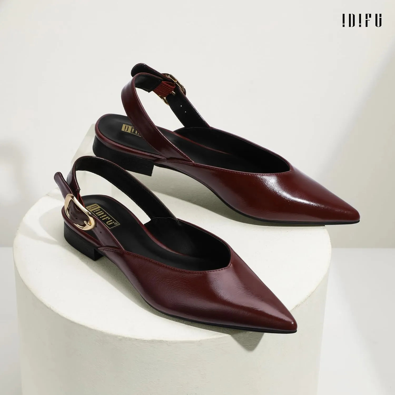 IDIFU Women's Flats Pointed Toe Slingback Dress Shoes for Women Comfortable Dressy Fashion Trendy Flat Shoes Work Bridal Wedding Office Cute Buckle Dress Flats