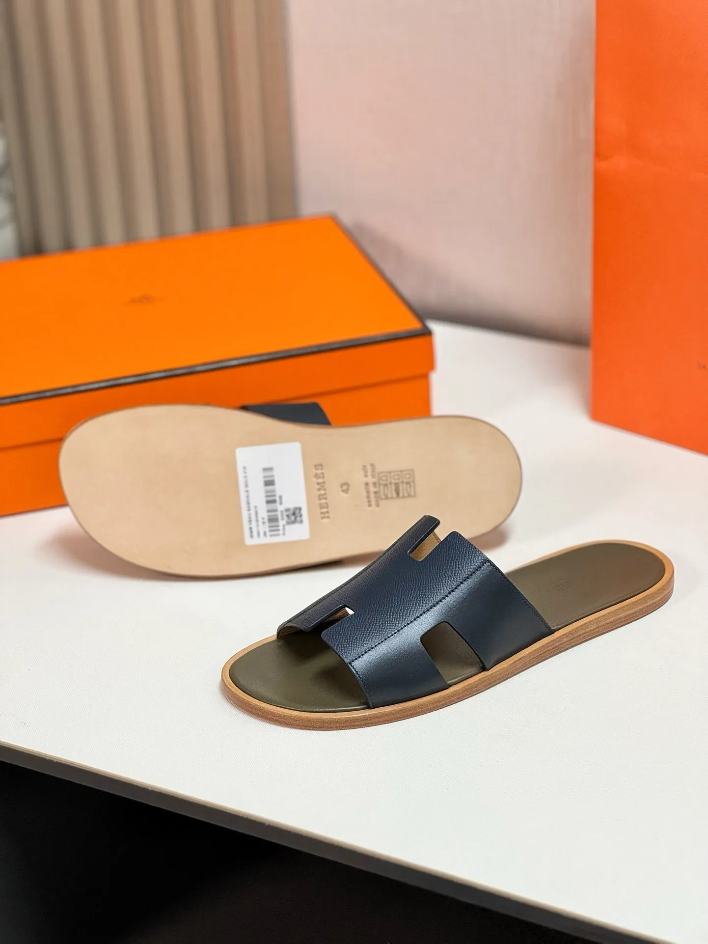 IZMIR SANDAL MOSS MIX BRIGHT NAVY LAMBSKIN