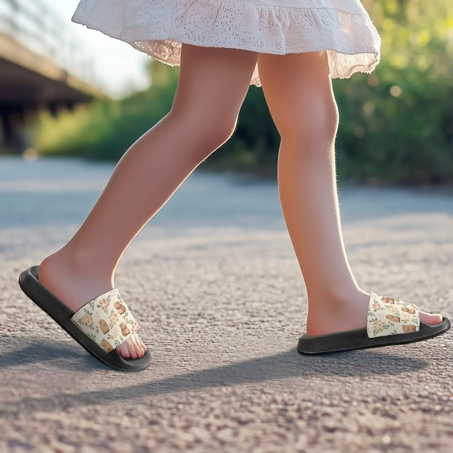 Jeiento Unisex Children Sandals Thick Sole Comfort Footed Casual Slide Open Toe Flat Sandals for Beach,Pool,Bathroom