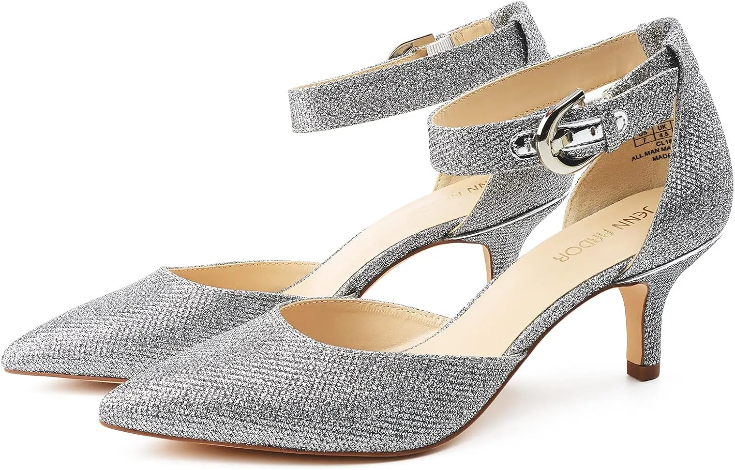 JENN ARDOR Women's Kitten Heel Pumps Ladies Closed Pointed Toe D'Orsay Ankle Strap Dress Stiletto