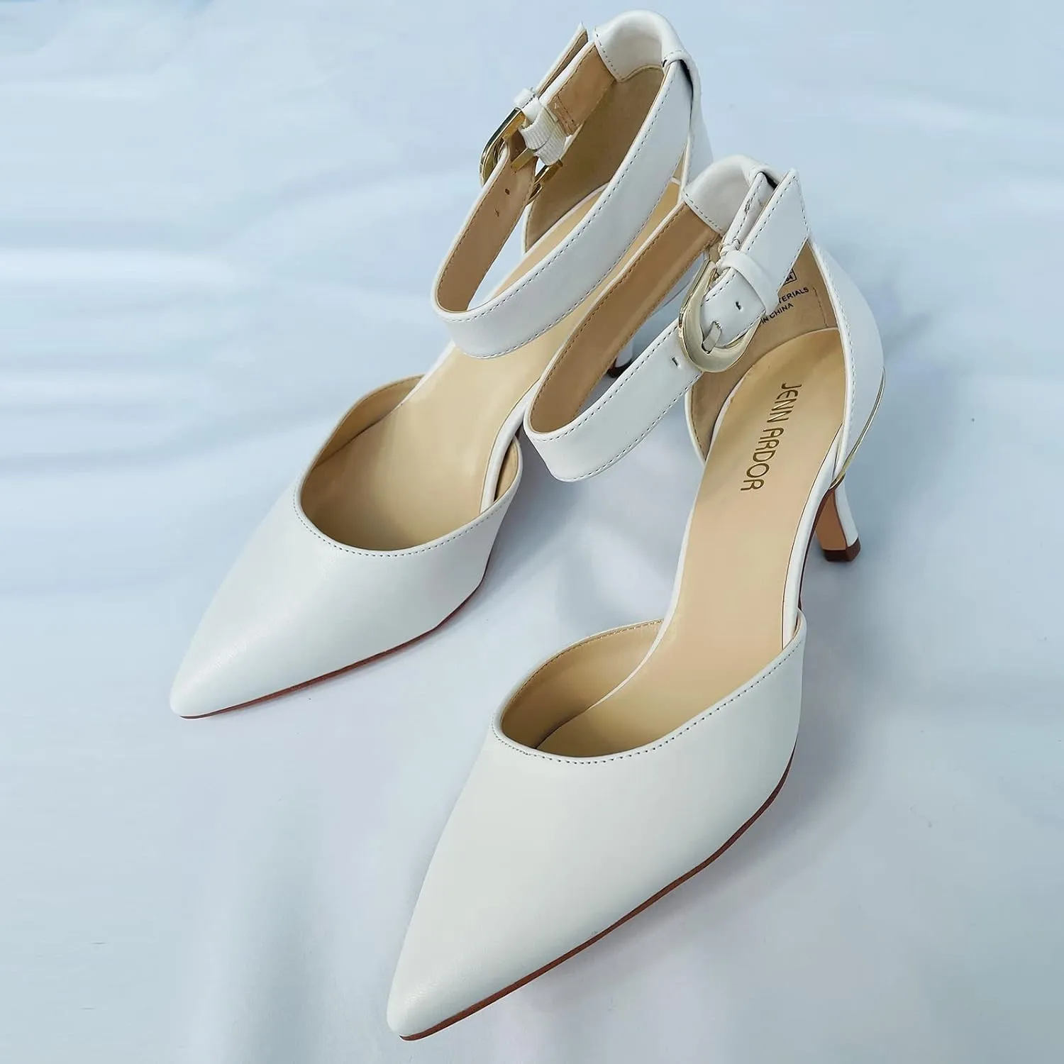 JENN ARDOR Women's Kitten Heel Pumps Ladies Closed Pointed Toe D'Orsay Ankle Strap Dress Stiletto