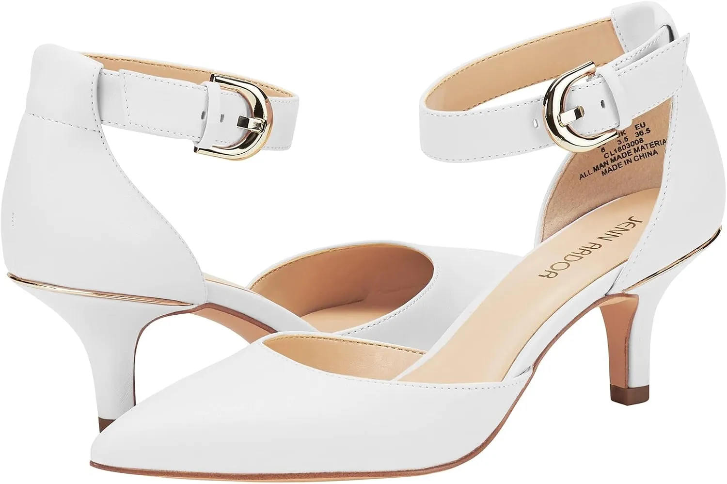 JENN ARDOR Women's Kitten Heel Pumps Ladies Closed Pointed Toe D'Orsay Ankle Strap Dress Stiletto