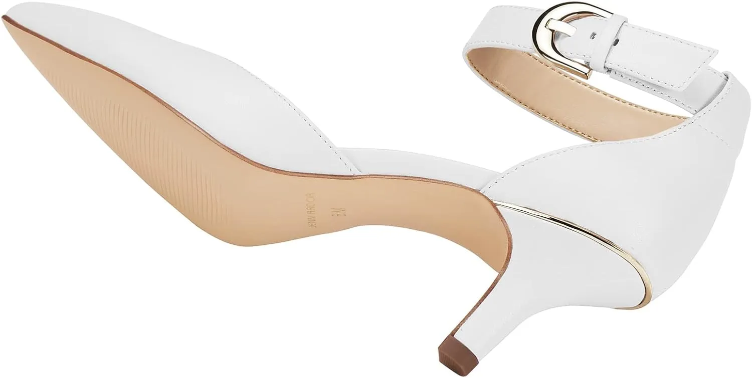 JENN ARDOR Women's Kitten Heel Pumps Ladies Closed Pointed Toe D'Orsay Ankle Strap Dress Stiletto