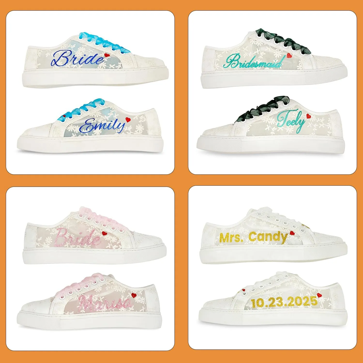 JIAJIA 8835 Wedding Shoes Bridal Sneakers Flats Bride Tennis Shoes Lace Sneakers - Personalized Customization Available