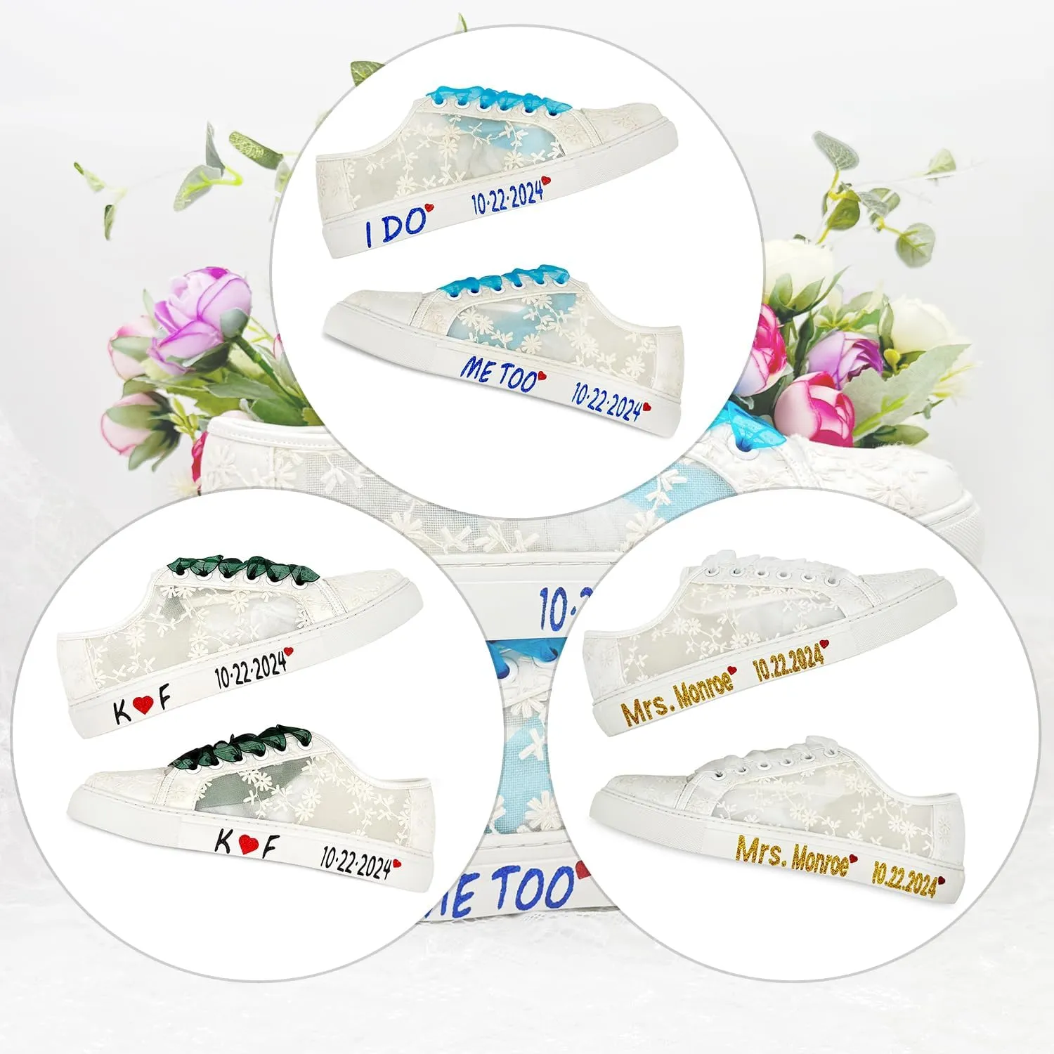 JIAJIA 8835 Wedding Shoes Bridal Sneakers Flats Bride Tennis Shoes Lace Sneakers - Personalized Customization Available