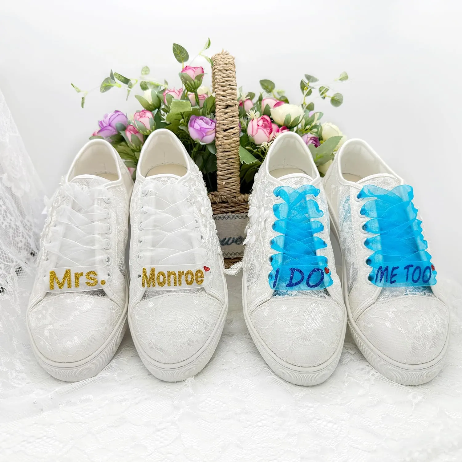 JIAJIA 8836 Wedding Shoes Bridal Sneakers Flats Bride Tennis Shoes Lace Sneakers - Personalized Customization Available