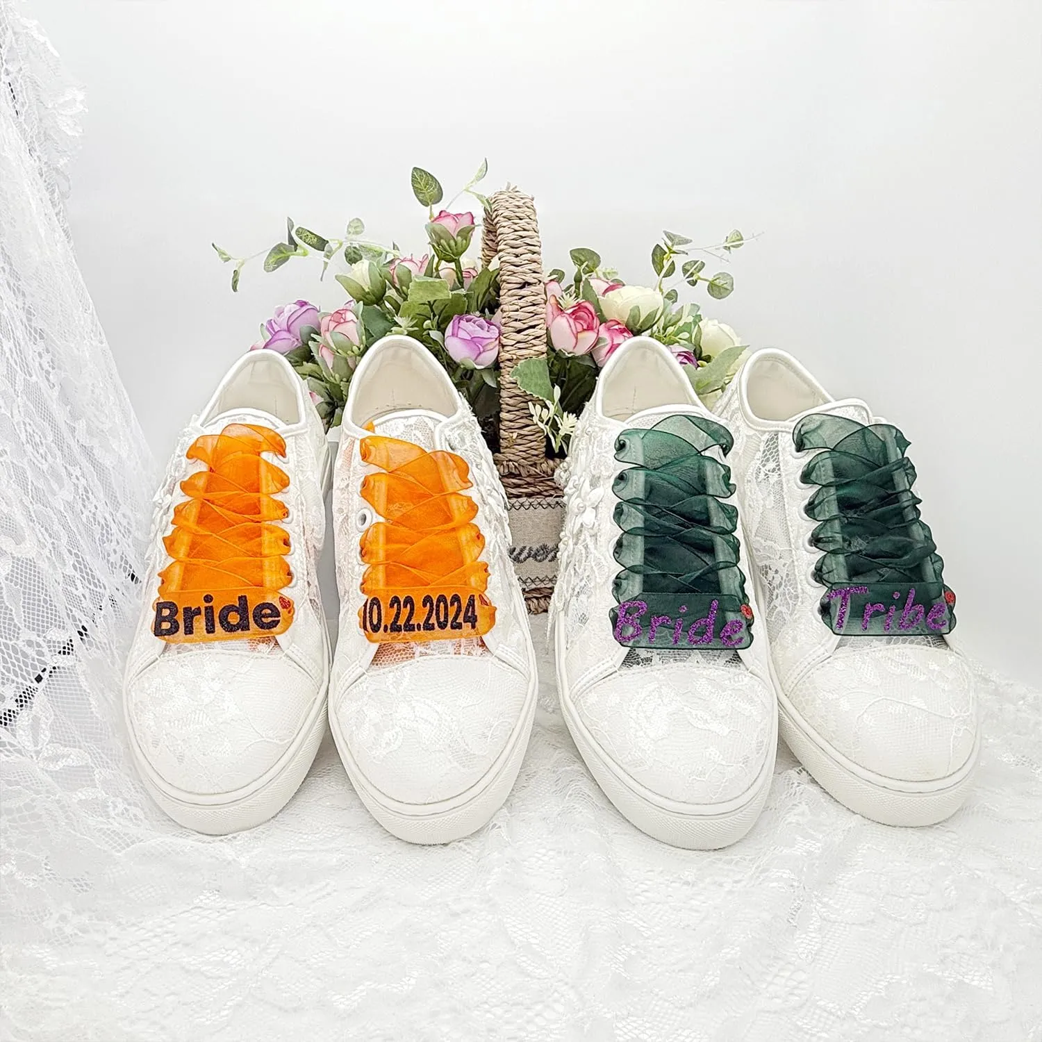 JIAJIA 8836 Wedding Shoes Bridal Sneakers Flats Bride Tennis Shoes Lace Sneakers - Personalized Customization Available