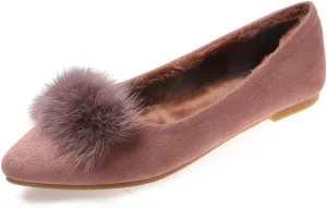 JiangWei Shu Women's Faux Fur Ballet Flats Winter Warm Pointed Toe Slip On Daily Walking Cozy Shoes