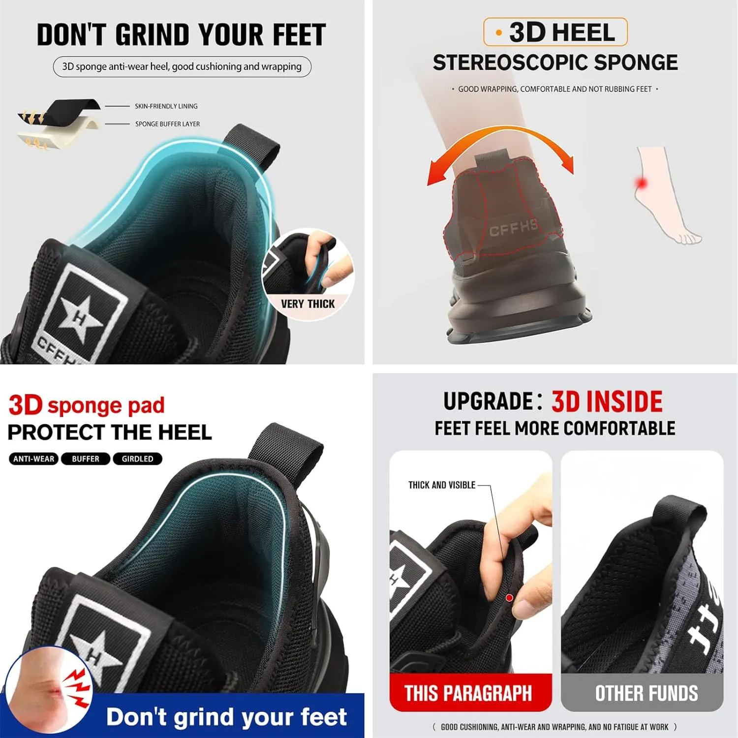JiuQing Safety Shoes Mesh Steel Toe Sneakers Non-Slip Reflective Lightweight Industrial Work Shoes Comfortable