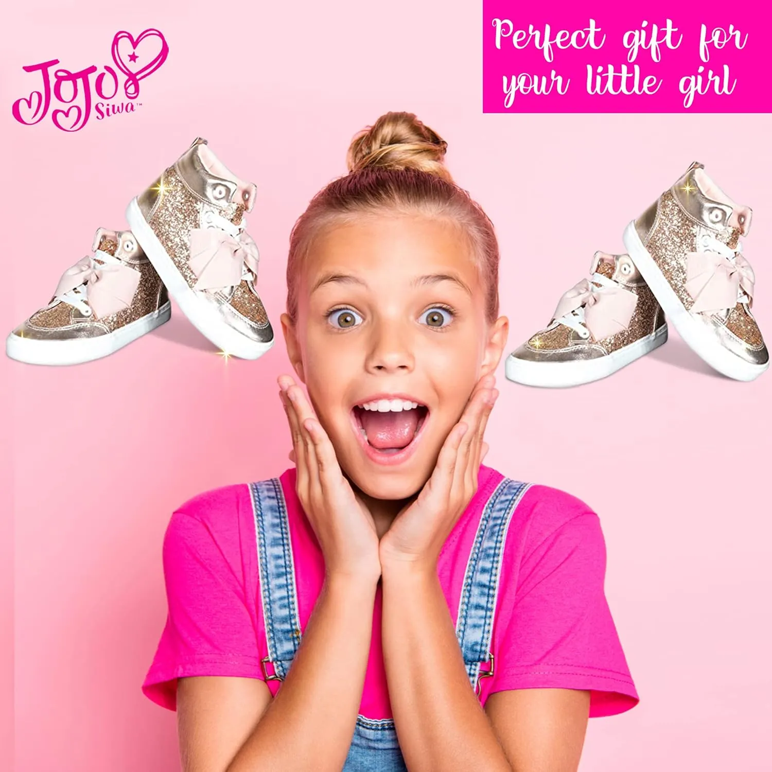 JoJo Siwa Girls High Top Fashion Sneakers, Rose Gold (Toddler, Little Kid)