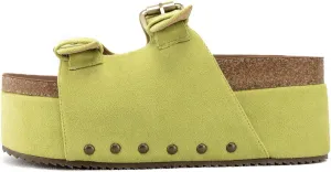 JORISTIMO Women's Cork Flatform Sandals Dual Buckled Band Suede Clogs Platform Slip On Sandals