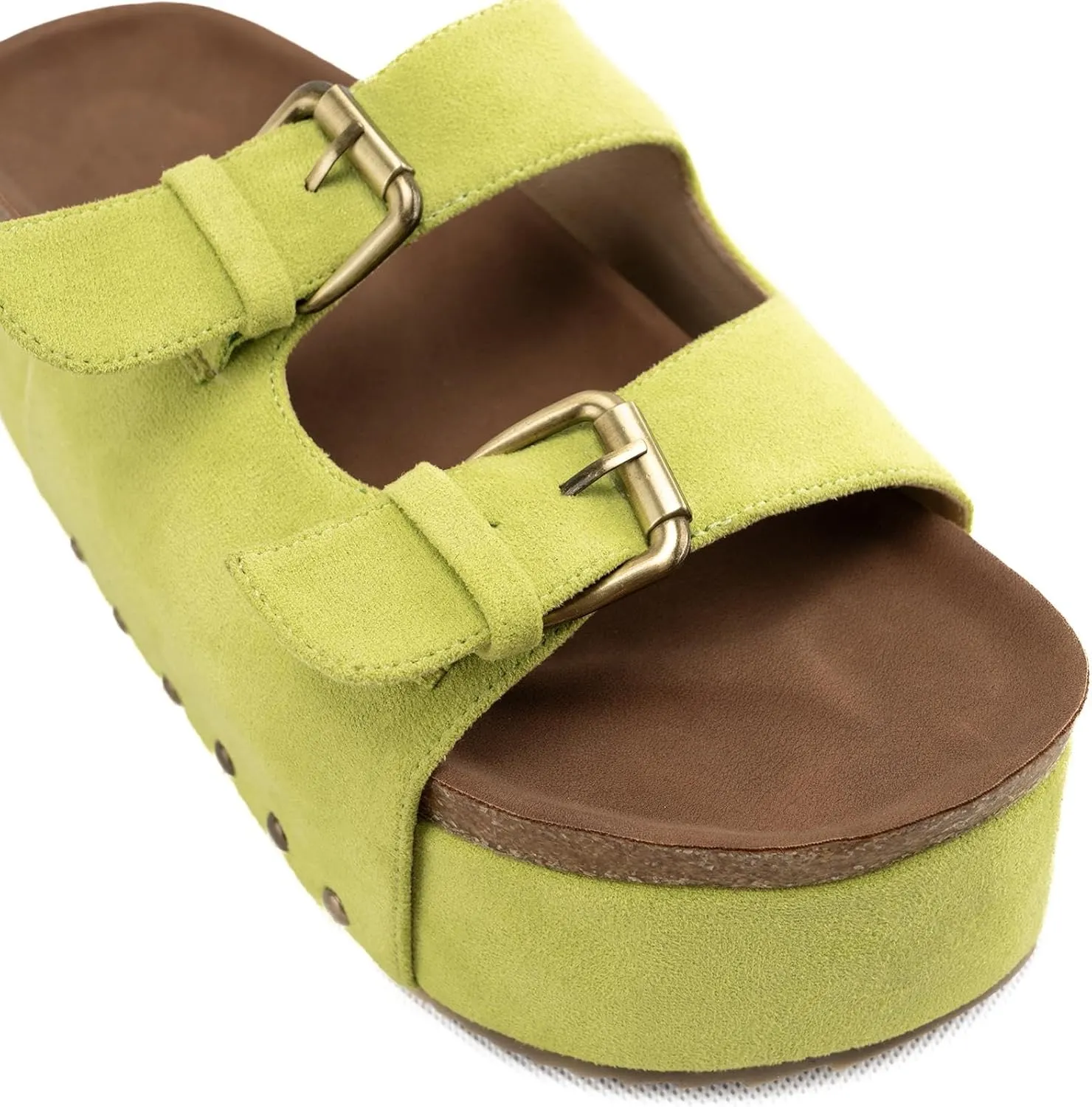 JORISTIMO Women's Cork Flatform Sandals Dual Buckled Band Suede Clogs Platform Slip On Sandals