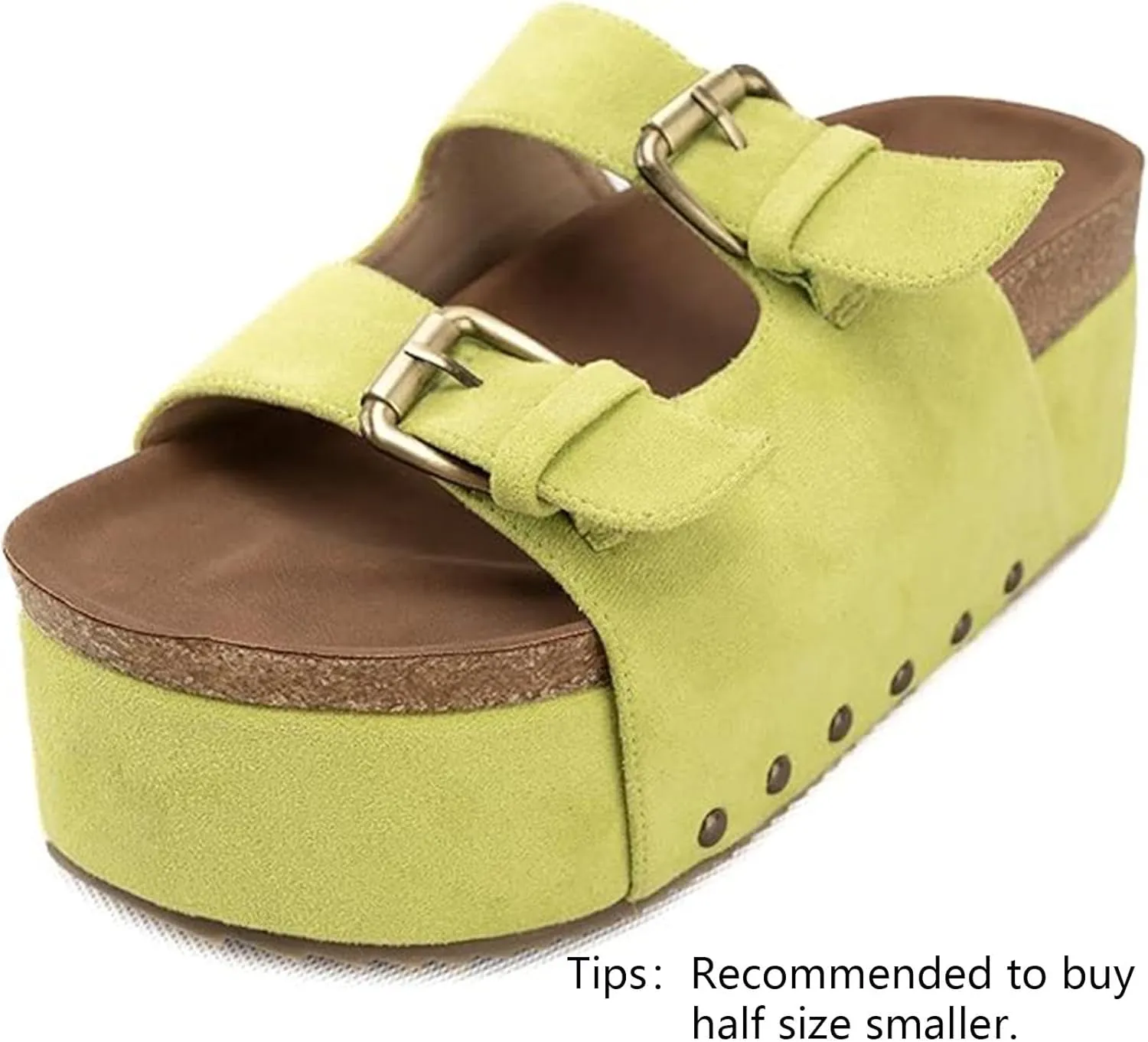 JORISTIMO Women's Cork Flatform Sandals Dual Buckled Band Suede Clogs Platform Slip On Sandals