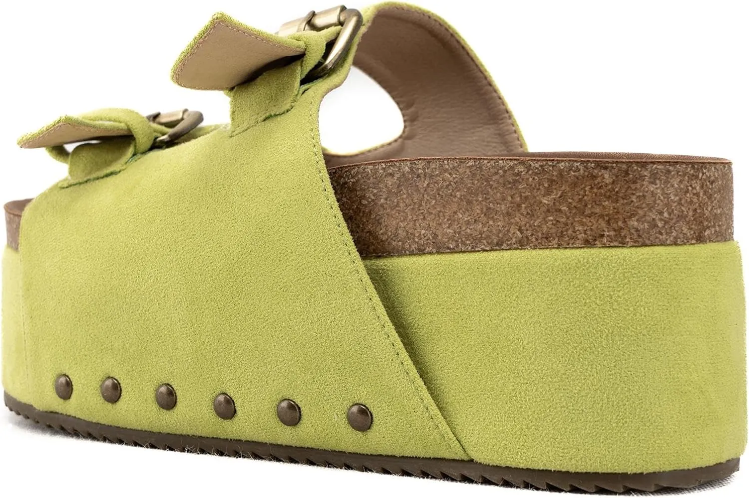 JORISTIMO Women's Cork Flatform Sandals Dual Buckled Band Suede Clogs Platform Slip On Sandals