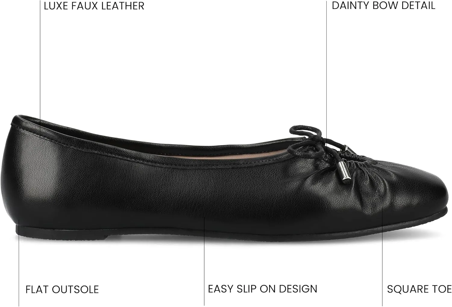 Journee Collection Womens Callee Ruched Ballet Dress Flats with Bow Cushioned Slip On Soft Square Toe Fashion Shoe