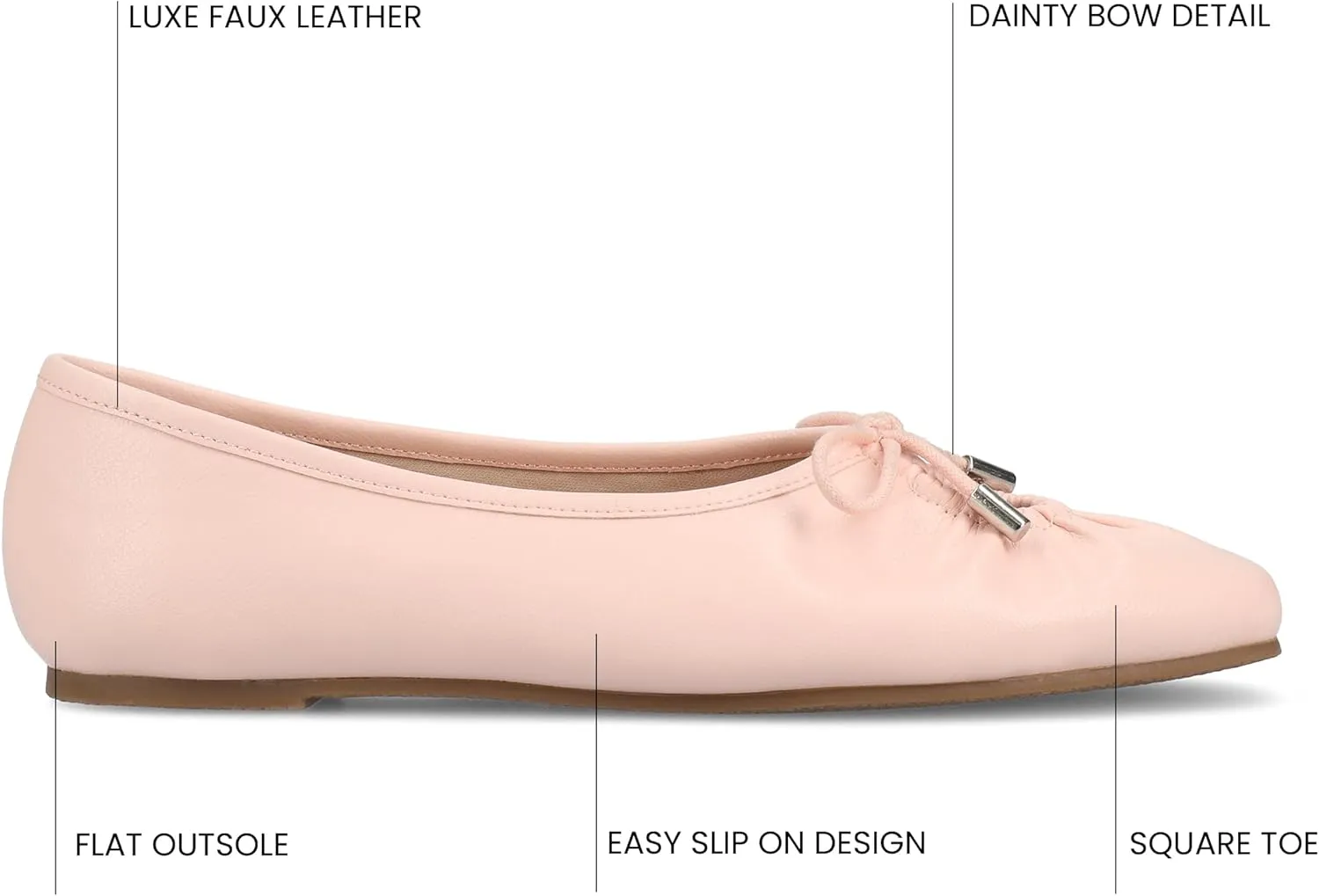 Journee Collection Womens Callee Ruched Ballet Dress Flats with Bow Cushioned Slip On Soft Square Toe Fashion Shoe
