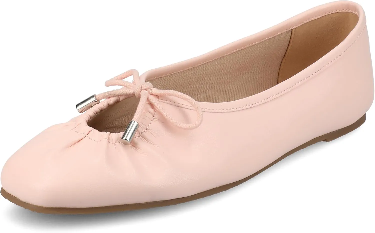 Journee Collection Womens Callee Ruched Ballet Dress Flats with Bow Cushioned Slip On Soft Square Toe Fashion Shoe