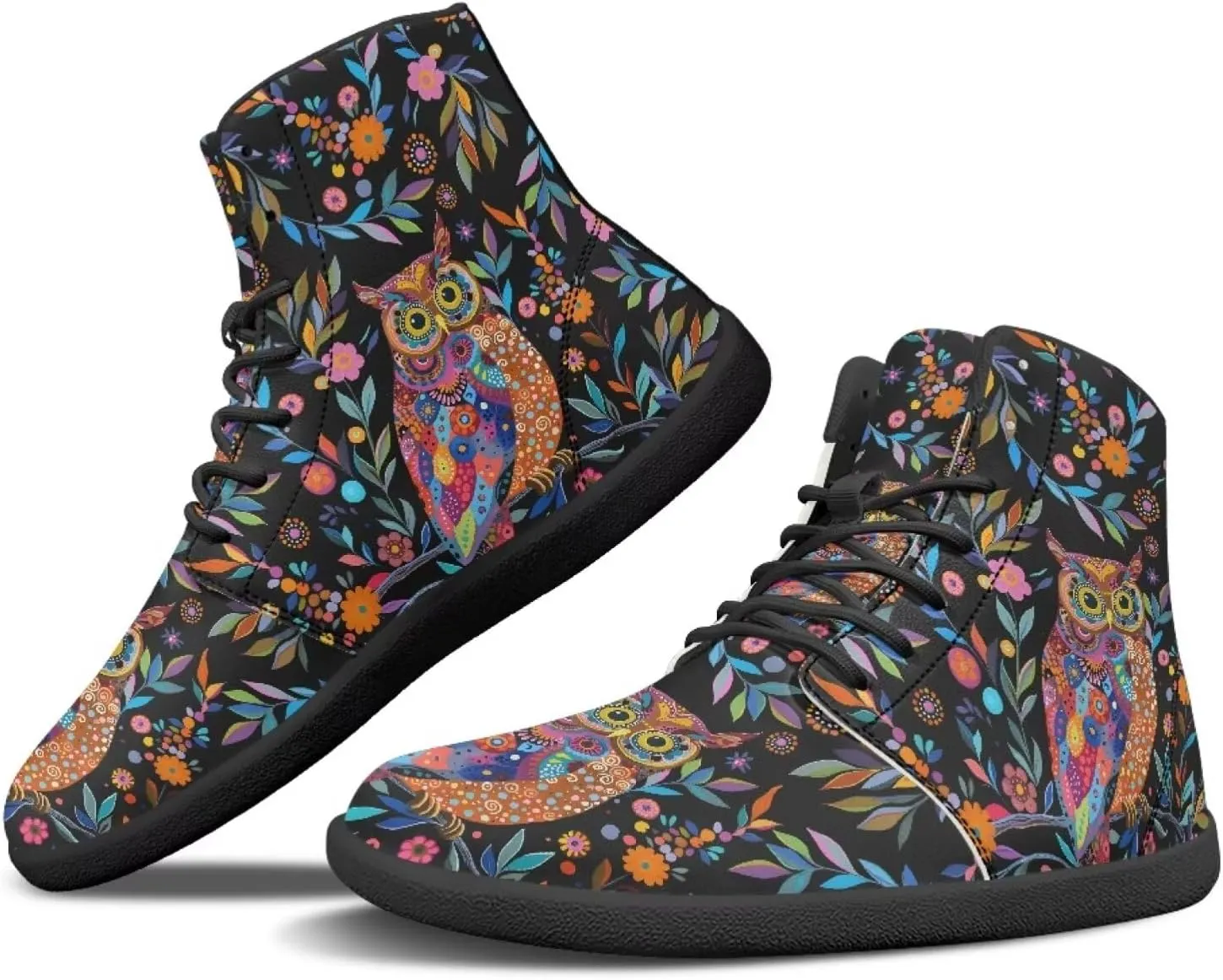 JoyLamoria Skull Platform Sneakers Casual Hi Sneakers Lace up High Top Shoes Hip Hop Gothic Leather Shoes,Black