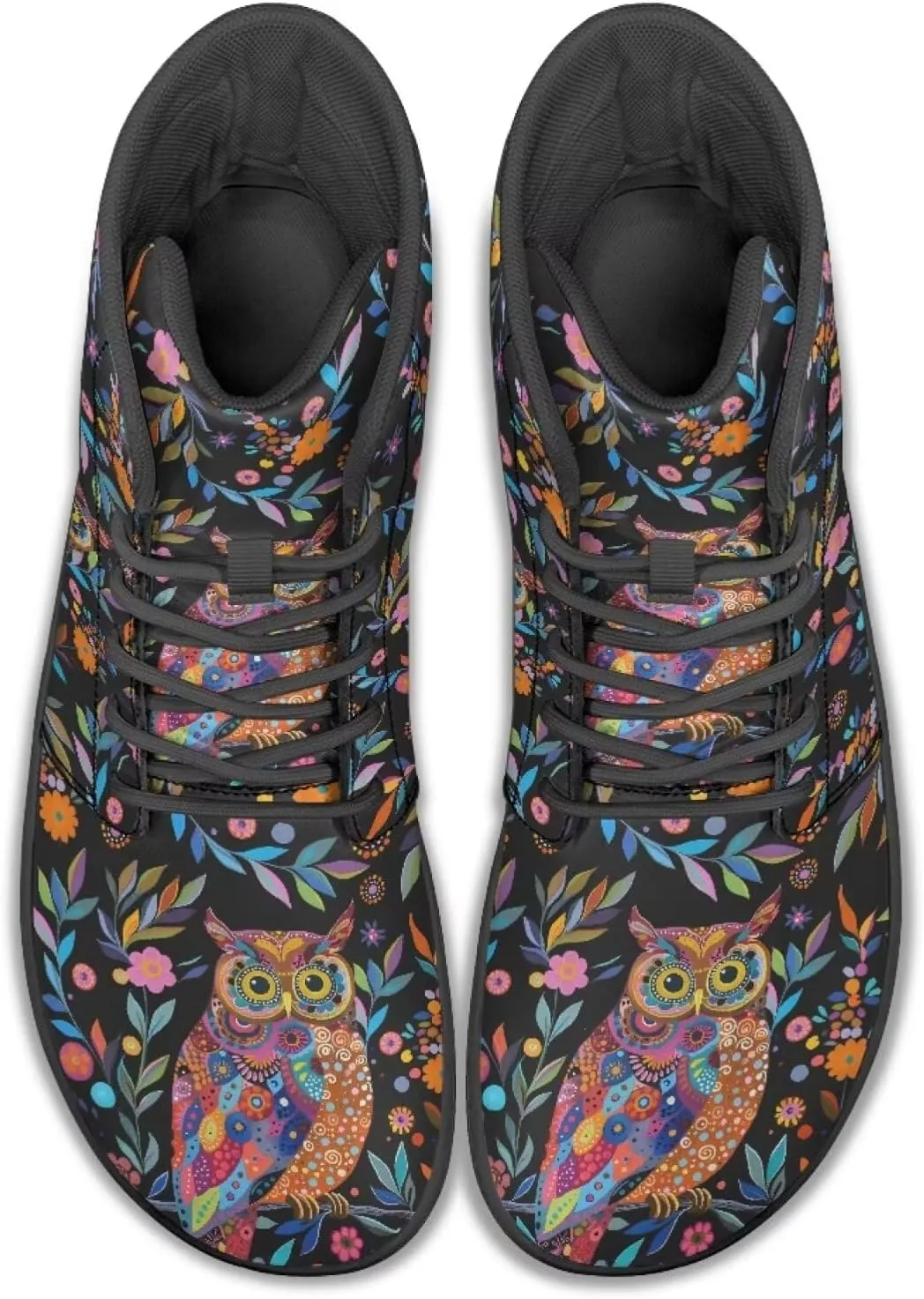 JoyLamoria Skull Platform Sneakers Casual Hi Sneakers Lace up High Top Shoes Hip Hop Gothic Leather Shoes,Black