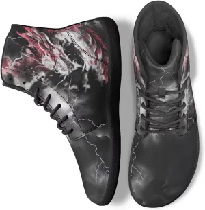 JoyLamoria Skull Platform Sneakers Casual Hi Sneakers Lace up High Top Shoes Hip Hop Gothic Leather Shoes,Black